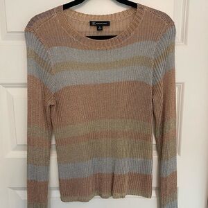 INC International Concepts METALLIC Striped Crew Neck Top